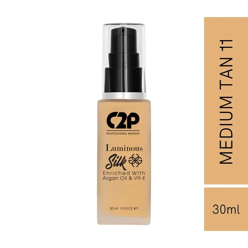 C2P Pro Luminous Silk Liquid Foundation Enriched with Argan Oil & Vitamin E - Medium Tan 11