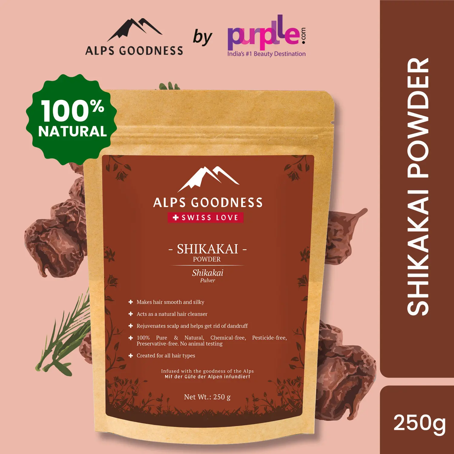 Alps Goodness Powder - Shikakai (250 g) | 100% Natural Powder | No Chemicals, No Preservatives, No Pesticides | Hair Mask for Smooth & Silky Hair| Hair Spa | Natural Hair Cleanser