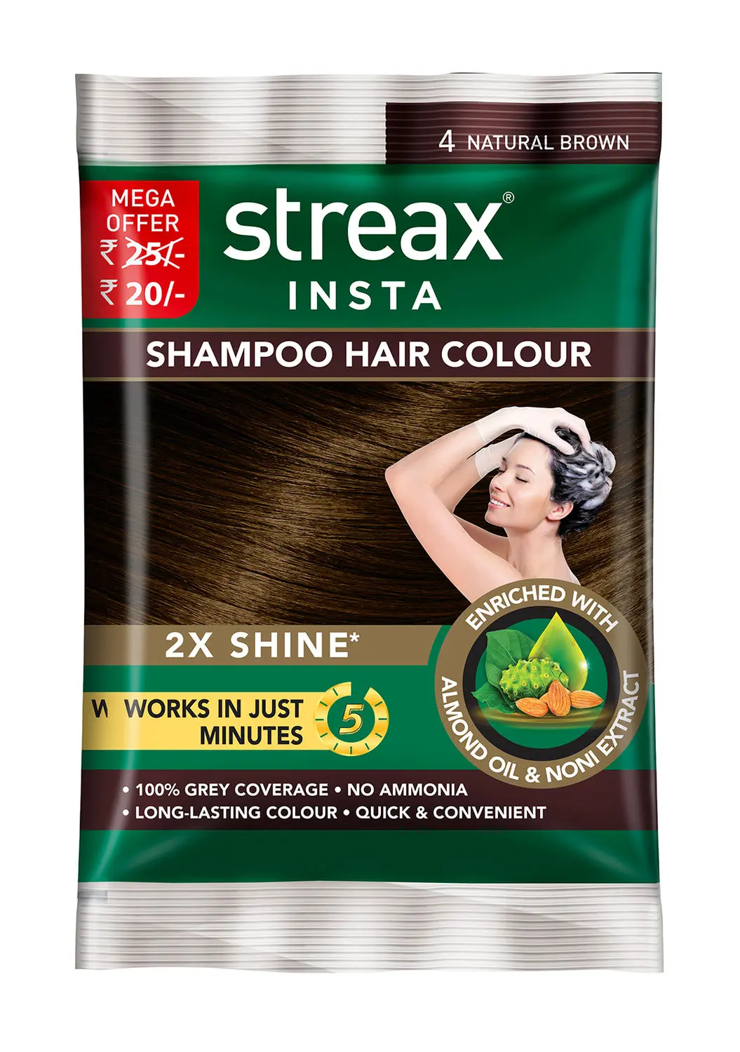 Streax Insta Shampoo Hair Colour - Natural Brown (18 ml)