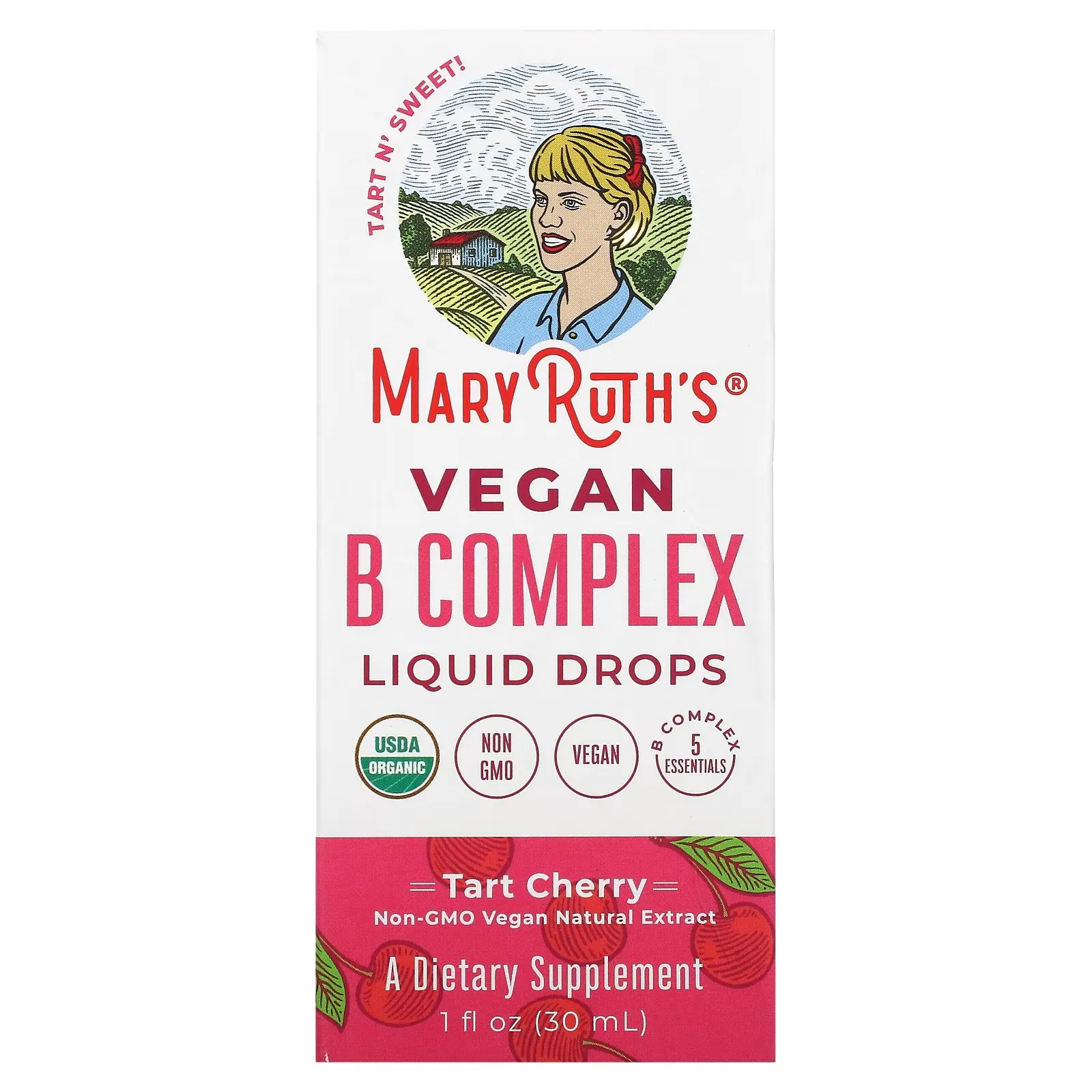 Vegan B Complex Liquid Drops, Tart Cherry, 1 fl oz (30 ml)