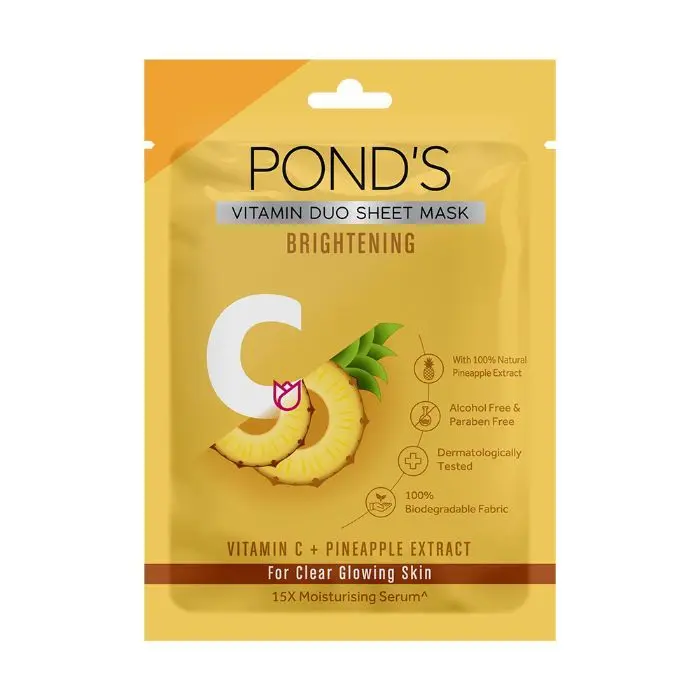 POND'S Vitamin C Brightening Clear Glowing Skin, 100% Natural Pineapple Sheet Mask, 25 ml