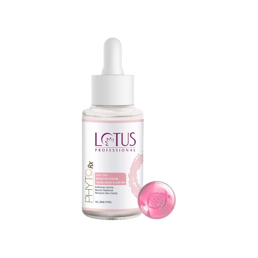 Lotus Professional PhytoRx AHA+BHA Booster Serum | with Glycolic Acid, Salicylic Acid & Lactic Acid | Gentle Exfoliator | Clarifies Skin| 30ml