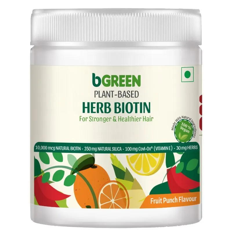 bGREEN by HealthKart Herb Biotin 10000mcg+ Powder, Biotin for Hair Growth (Fruit Punch)