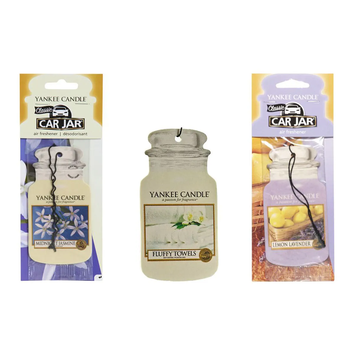 Yankee Candle Jar Air Freshener- Pk of 3- Fluffy Towels, Lemon Lavender, and Midnight Jasmine