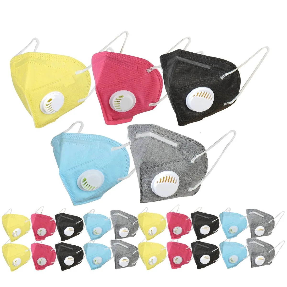 OOMPH Pack Of 25 Kn95/n95 Anti-pollution Reusable 5 Layer Mask Color: Pink Black Blue Grey Yellow