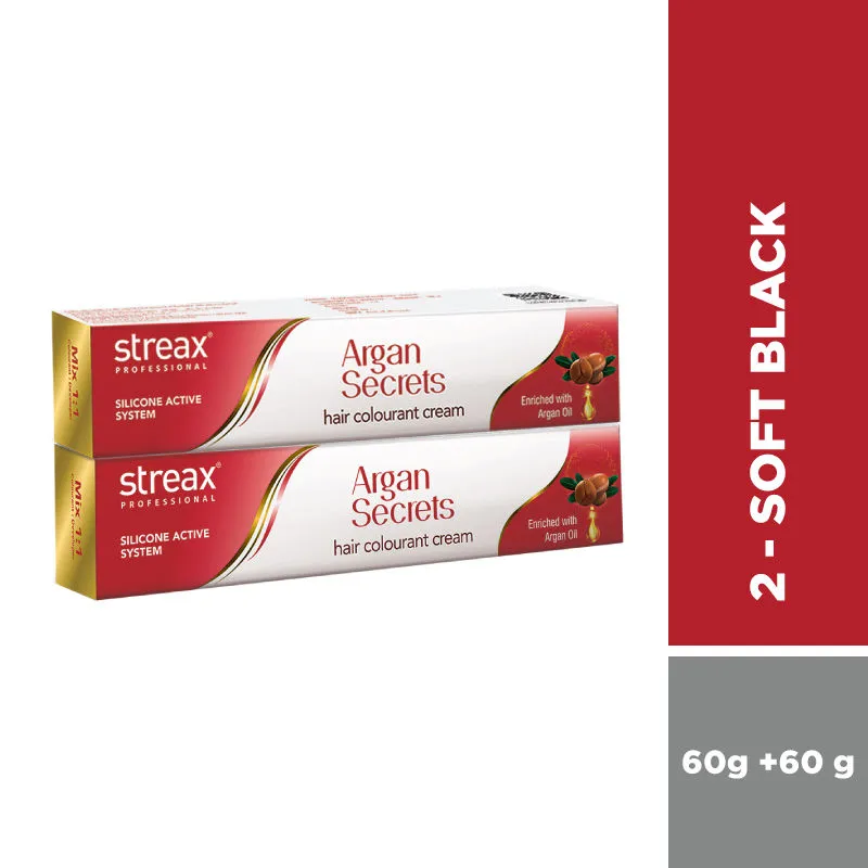 Streax Professional Argan Secret Hair Colourant Cream - Soft Black 2 (Pack Of 2)