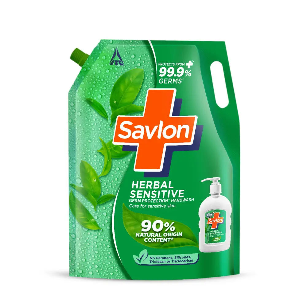 Savlon Herbal Sensitive Germ Protection Liquid Handwash 1500ml Refill | 90% Natural Origin| For Sensitive Hands