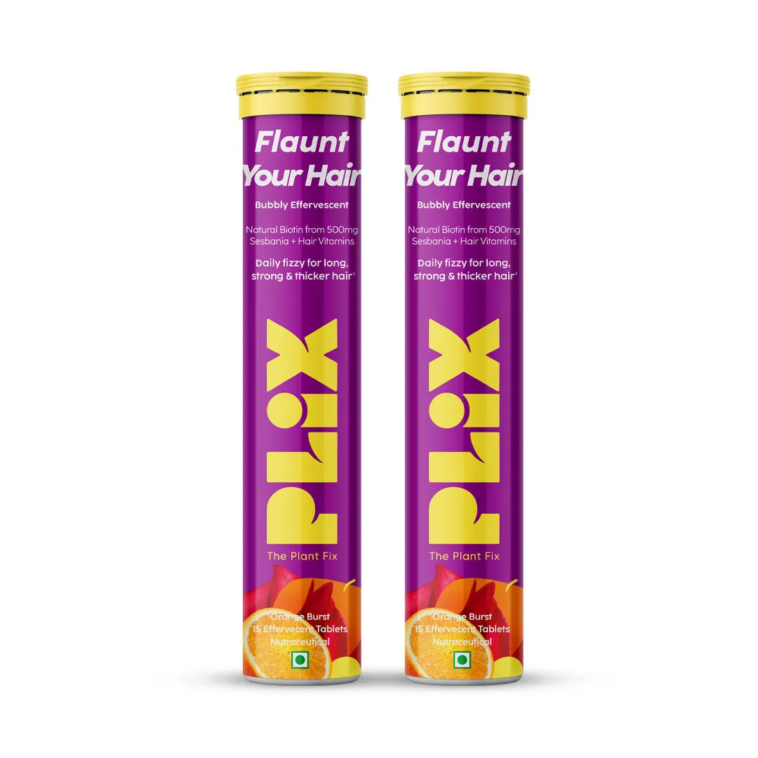 Plix Heavenly Hair With Natural Biotin Tablets - Orange Flavour - Pack of 2