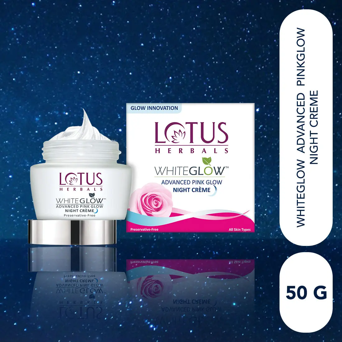 Lotus Herbals Whiteglow Advanced Pink Glow Night Cream | Intense Hydration | Preservative Free | For All Skin Types | 50g