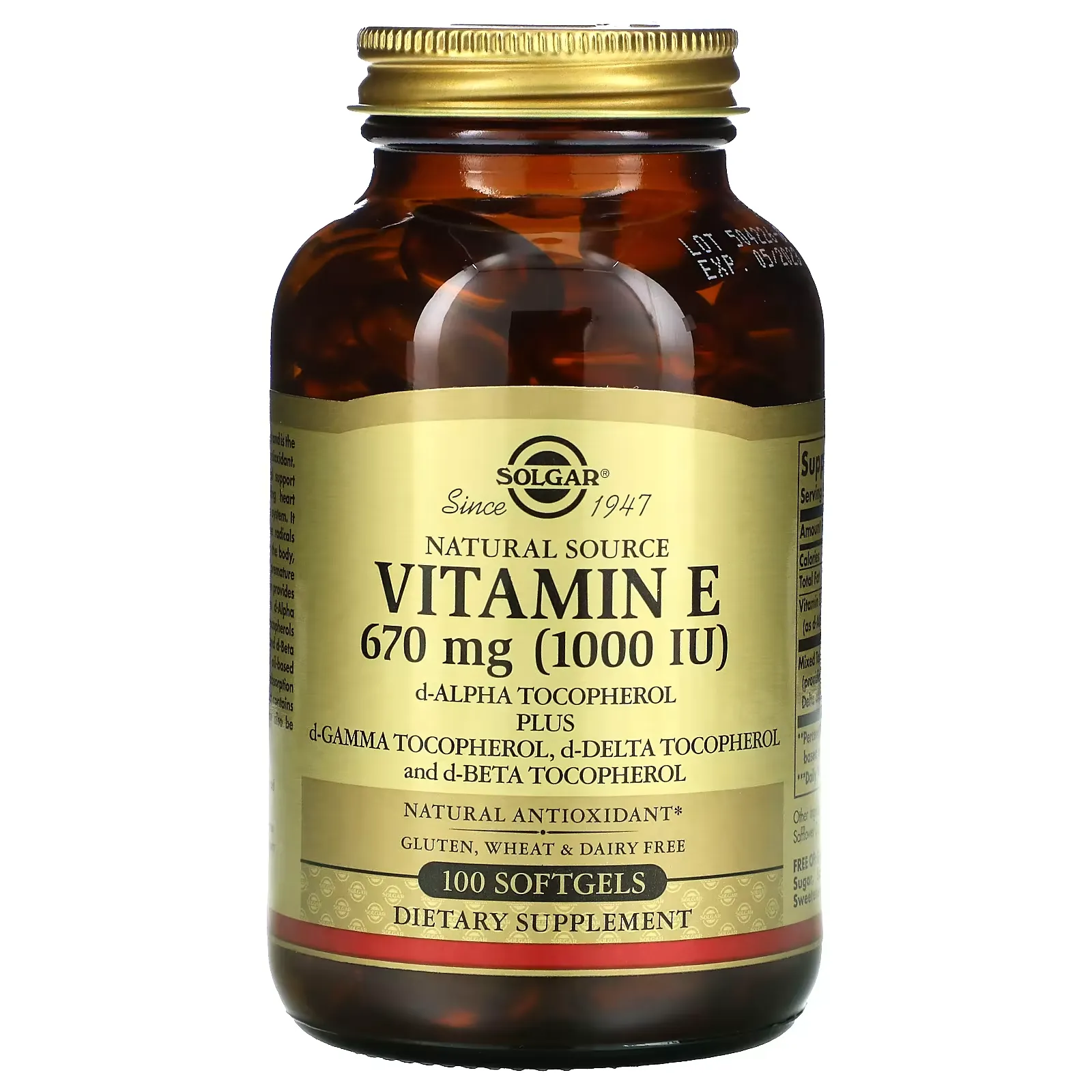 Natural Source Vitamin E, 670 mg (1,000 IU), 100 Softgels