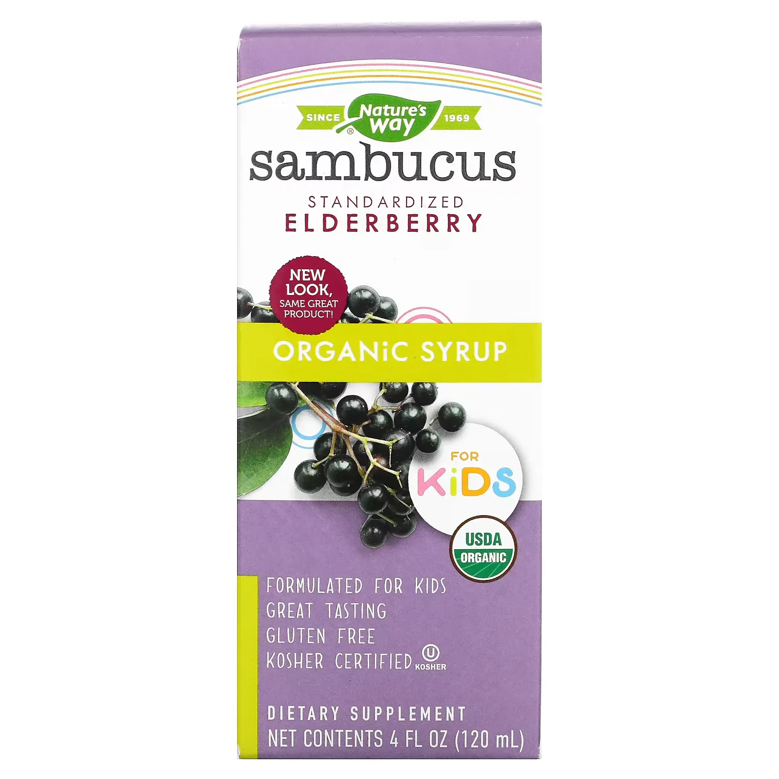 Organic Sambucus Syrup for Kids, Standardized Elderberry, 4 fl oz (120 ml)