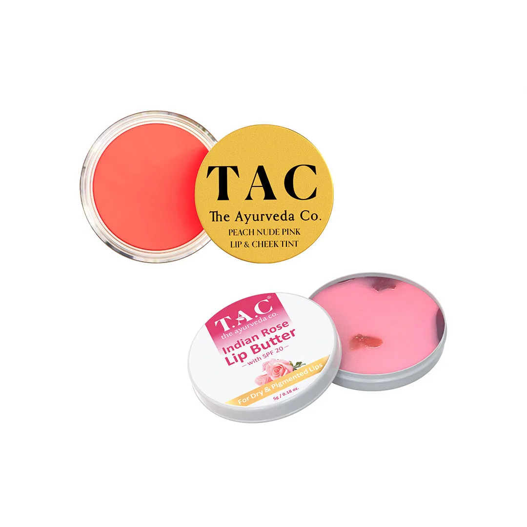 TAC - The Ayurveda Co. Peach Lip and Cheek Tint & Rose Lip Balm for Dark Lipsshea Butter Lip Stain