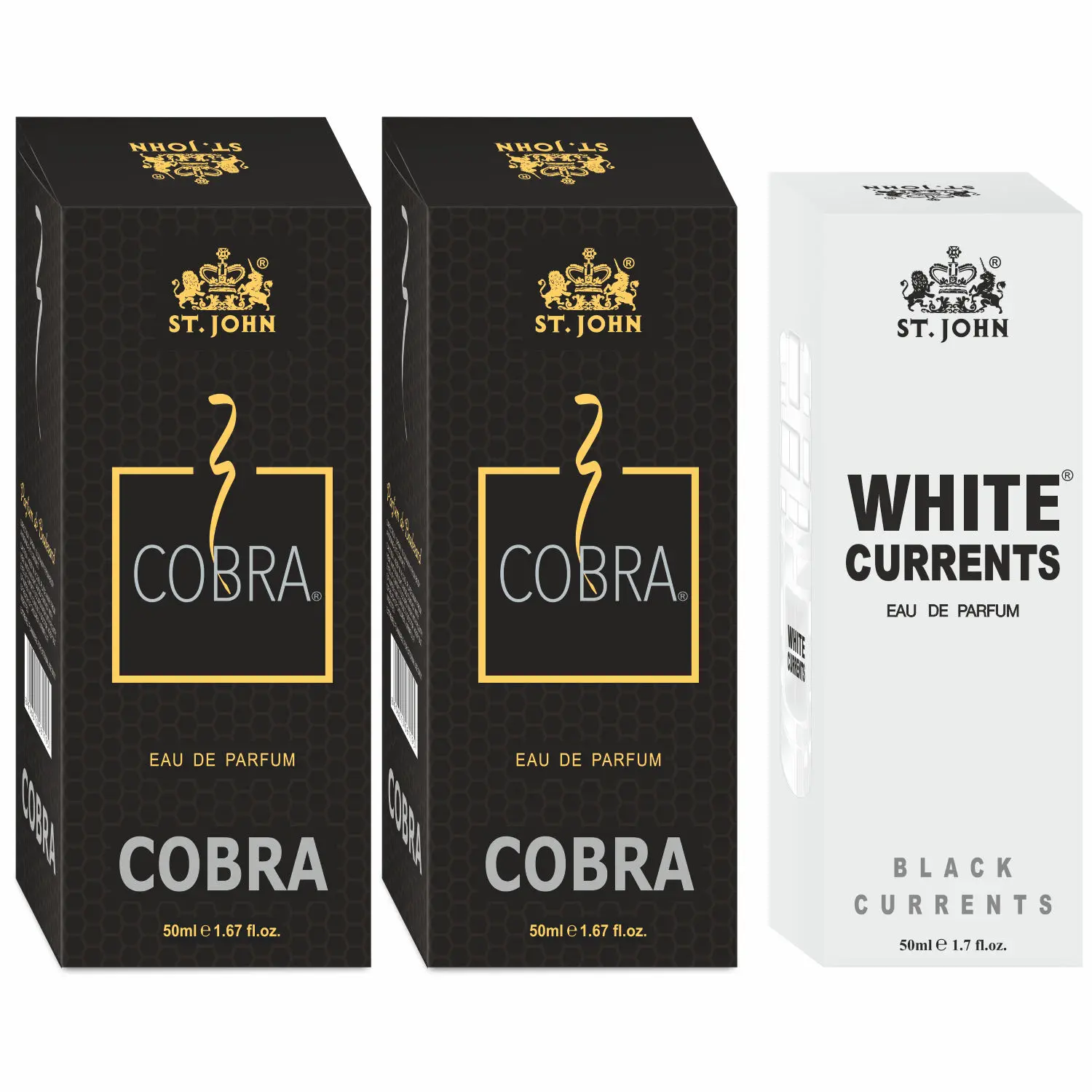 ST-JOHN Cobra 50ml Pack of 2 & White Current 50ml Body Perfume Combo Gift Pack Eau de Parfum - 150 ml (For Men & Women)