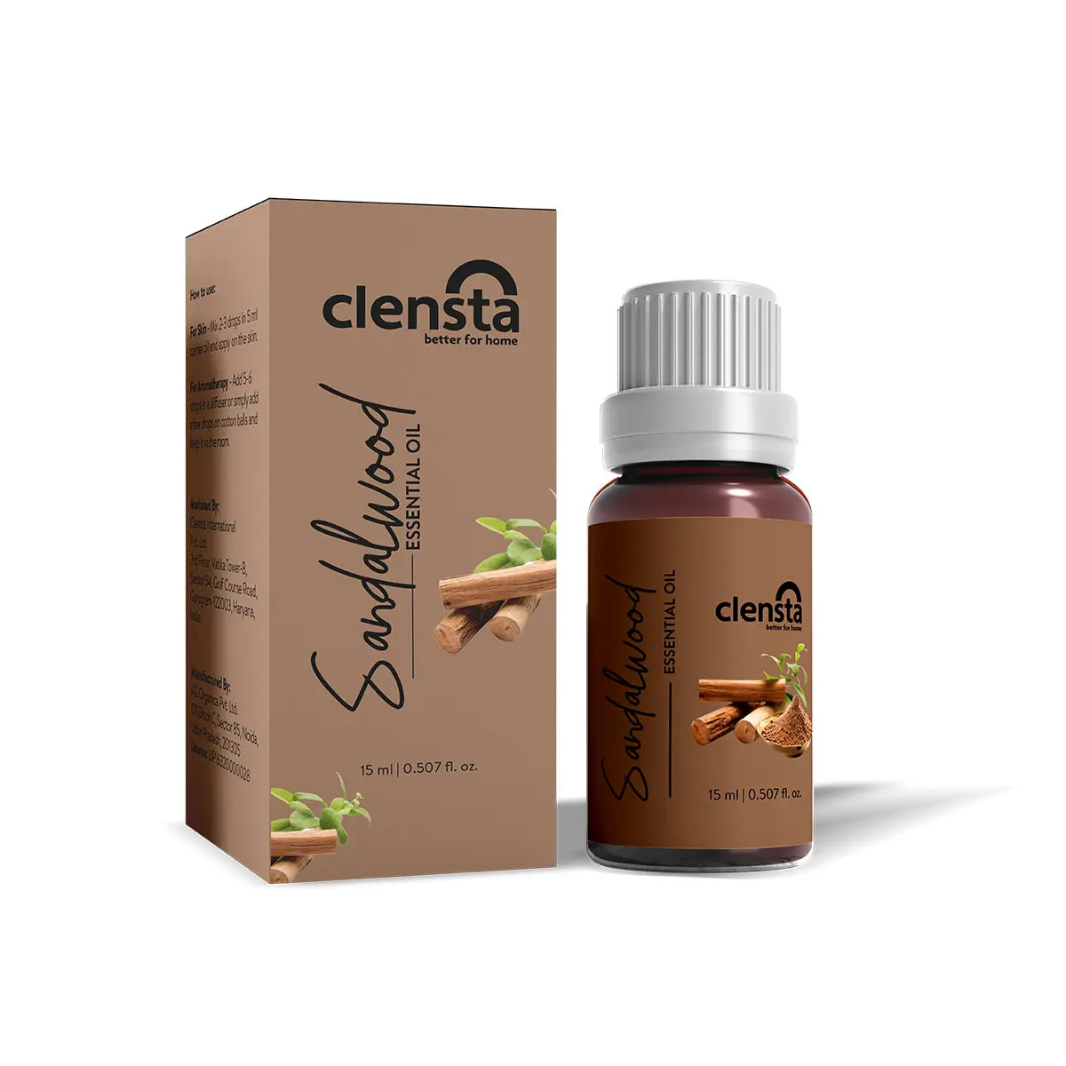 Clensta Sandalwood Essential Oil for Aromatherapy, Stress Relief, Hair, Skin & Sleep, 15 ml, Suitable For All