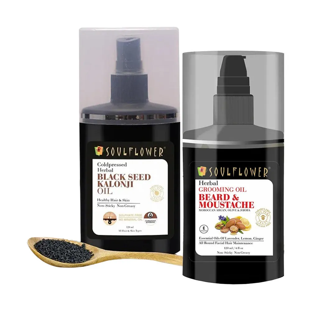 Soulflower Kalonji Hair & Skin Oil & Beard & Moustache Grooming Oil Combo