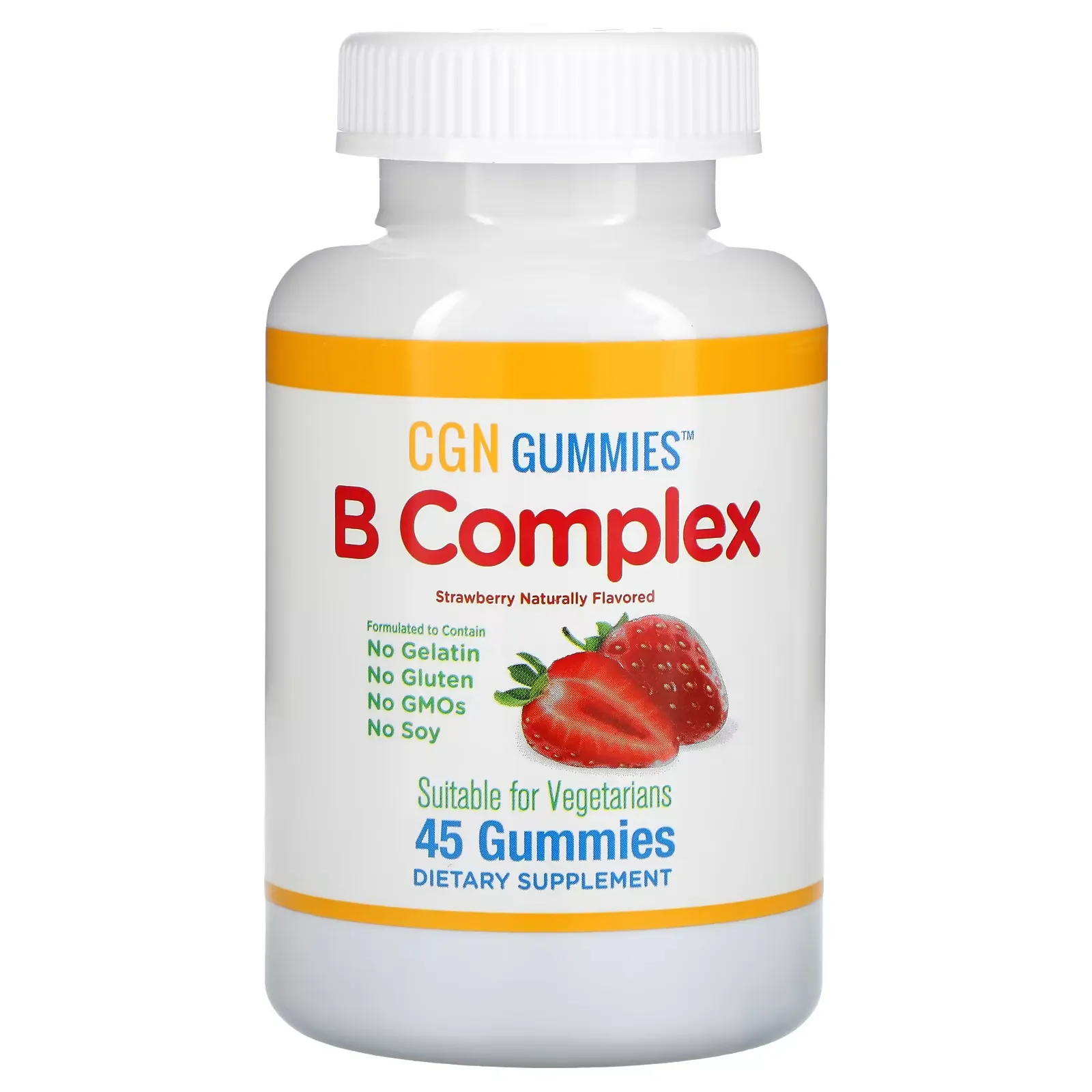 B Complex Gummies, No Gelatin, No Gluten, Natural Strawberry Flavor, 45 Gummies