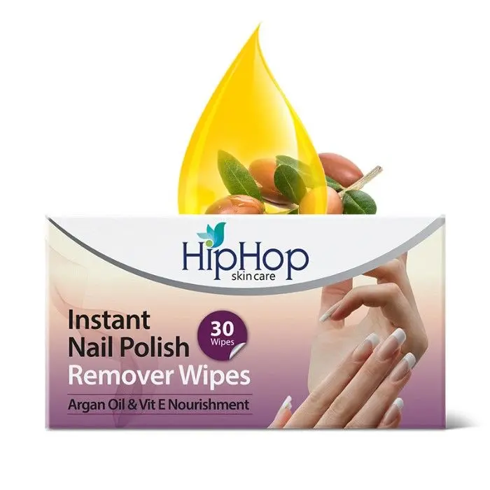 HipHop Skincare Instant Nail Polish Remover Wipes with Argan Oil and Vitamin E, Acetone and Acetate Free, Cleans Up To 20 Nails (30 Wipes)