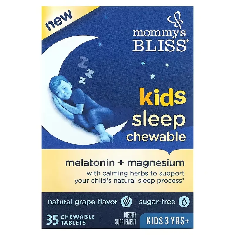 Kids Sleep Chewable, Melatonin + Magnesium, Kids 3 Yrs+, Natural Grape, 35 Chewable Tablets