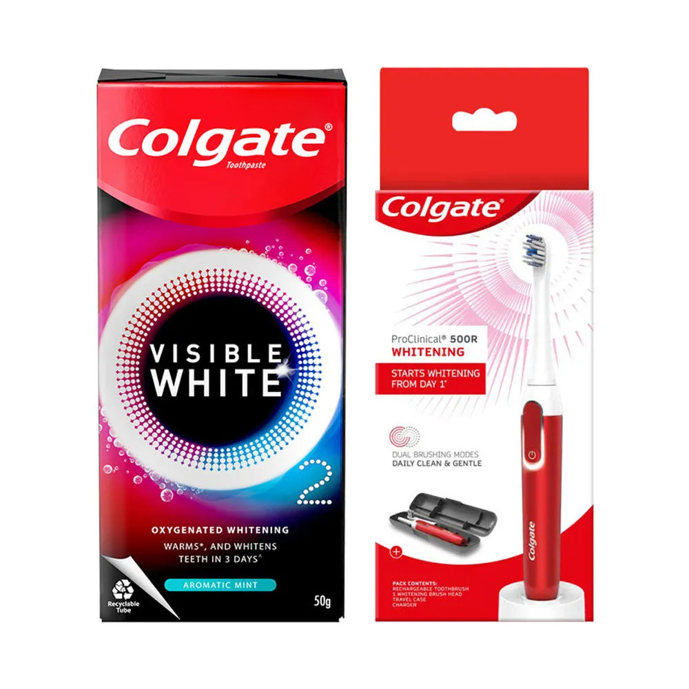 Colgate Visible White O2 Toothpaste Aromatic Mint 50g Free with 500R Whitening Electric Toothbrush