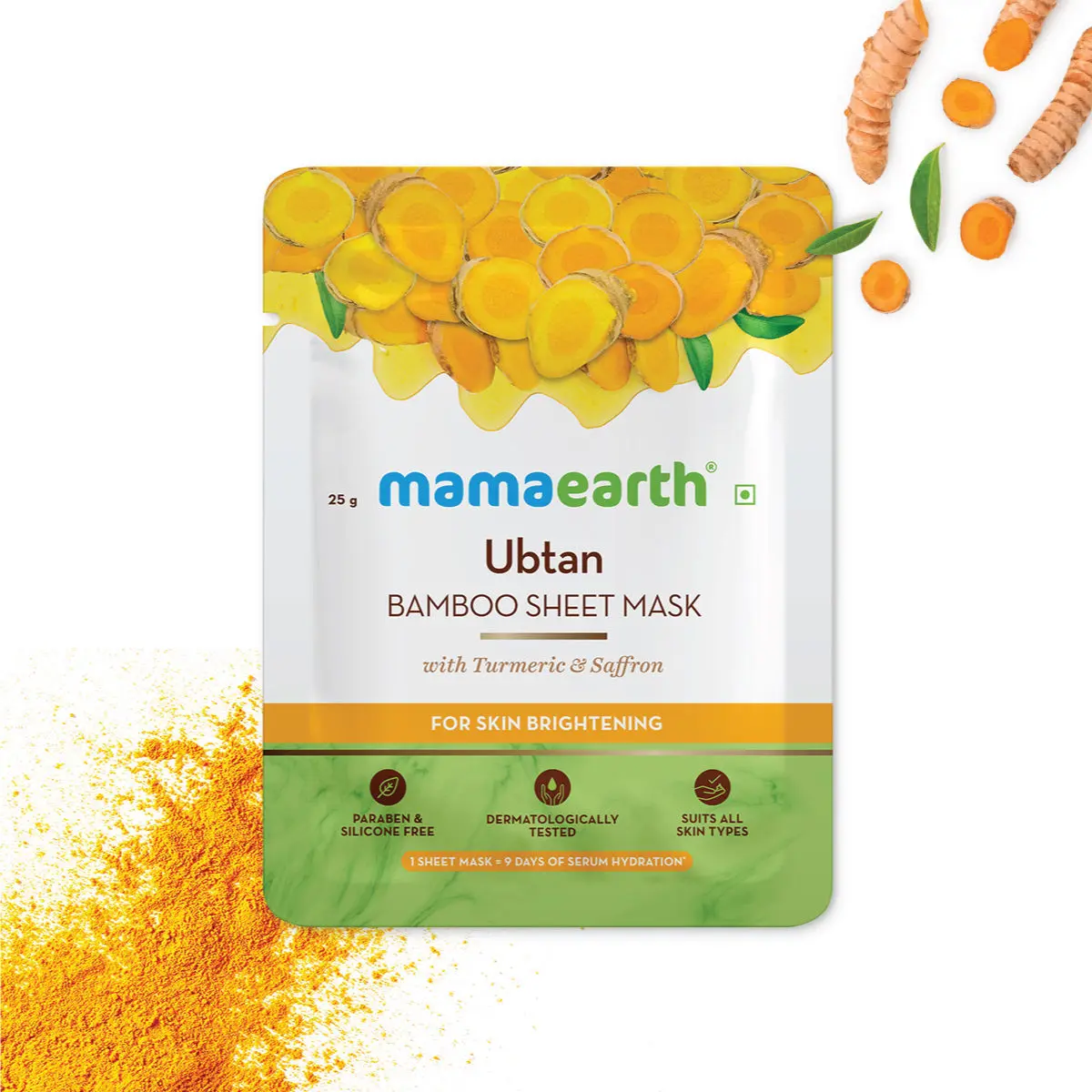 Mamaearth Ubtan Bamboo Sheet Mask with Turmeric & Saffron for Skin Brightening (25 g)