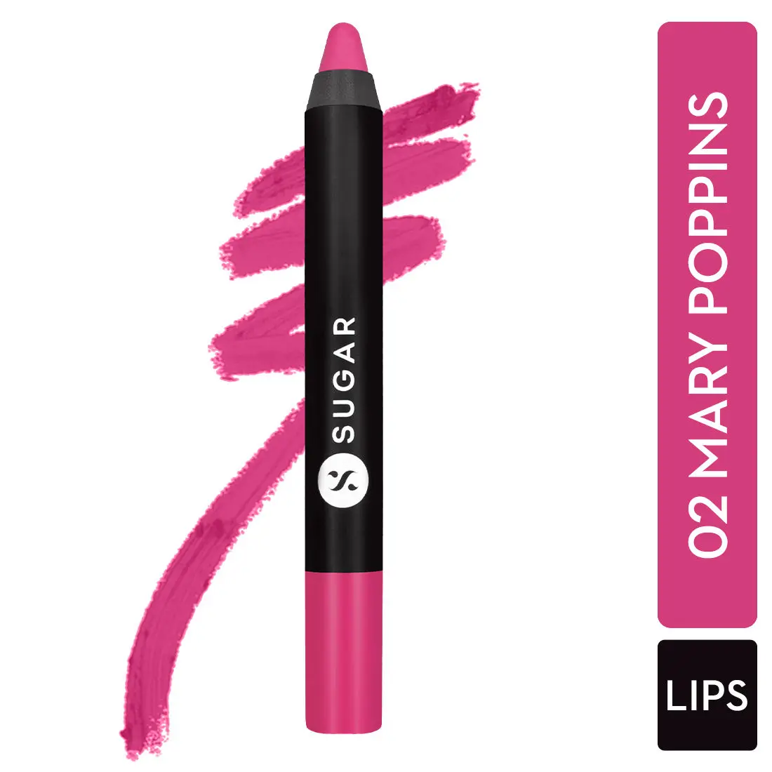 SUGAR Cosmetics - Matte As Hell - Crayon Lipstick - 02 Mary Poppins (Fuchsia) - 2.8 gms - Bold and Silky Matte Finish Lipstick, Lightweight, Lasts Up to 12 hours