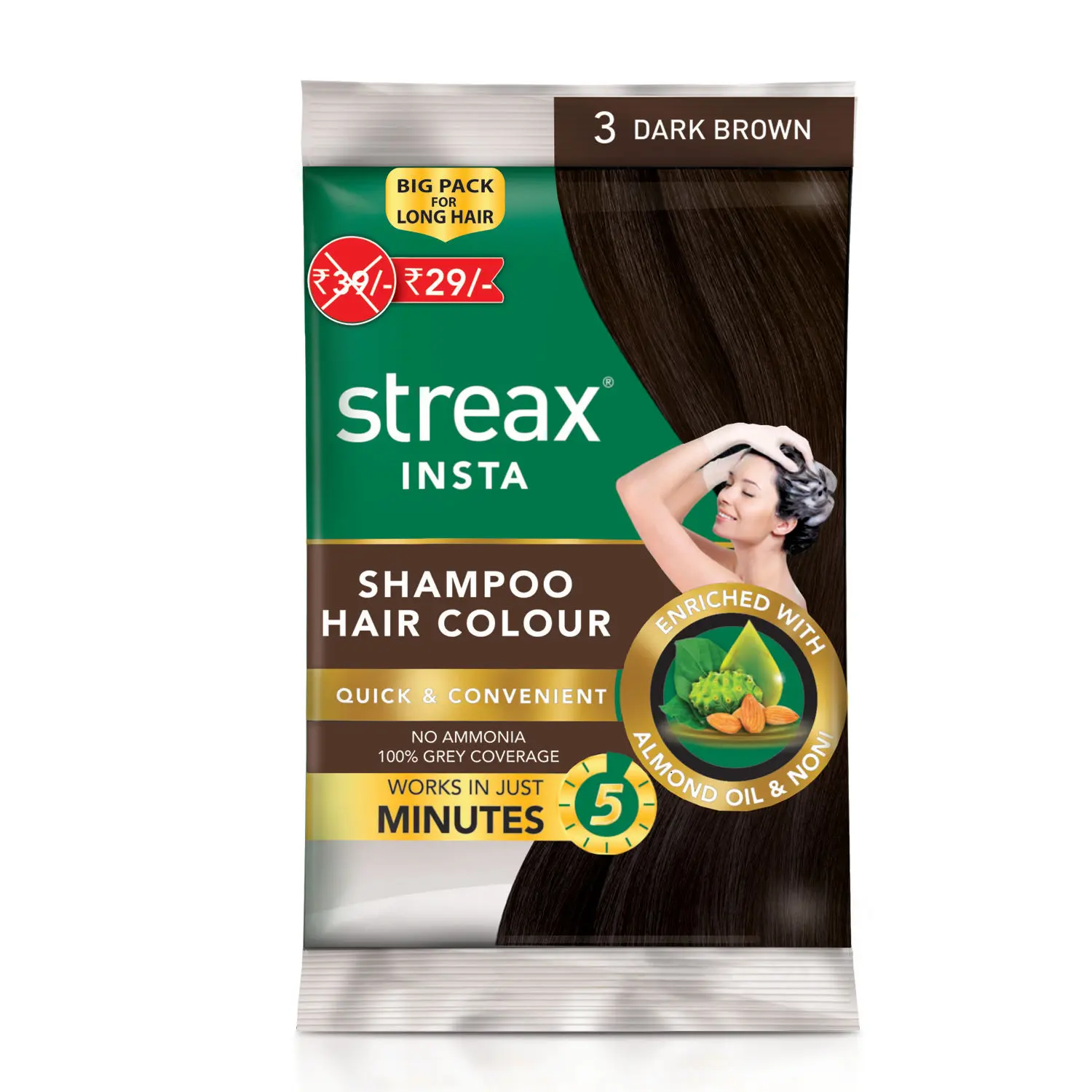 Streax Insta Shampoo Hair Colour - Dark Brown (25 ml)