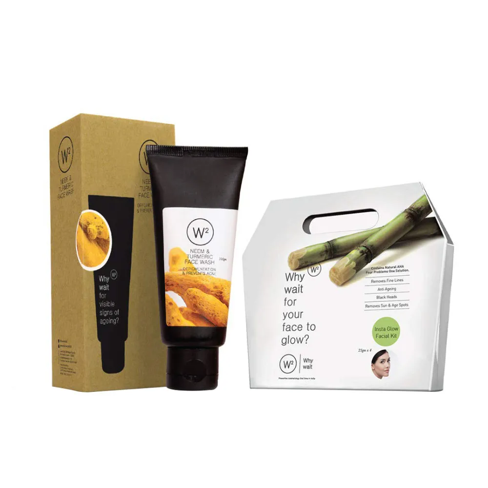 W2 Insta Glow Facial Kit & Neem & Turmeric Face Wash Combo Pack