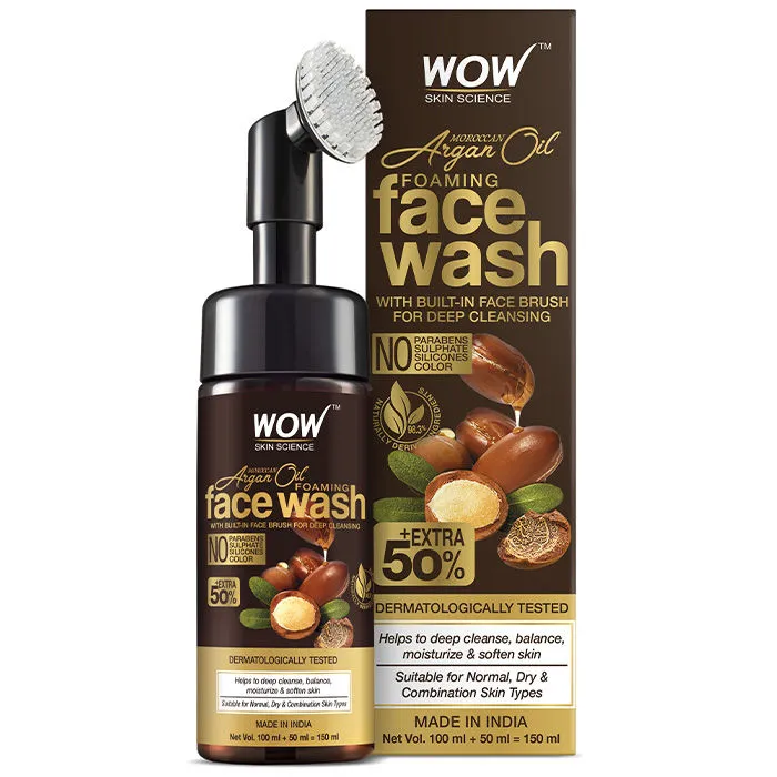 WOW Skin Science Moroccan Argan Oil Foaming Face Wash with Built-in Brush