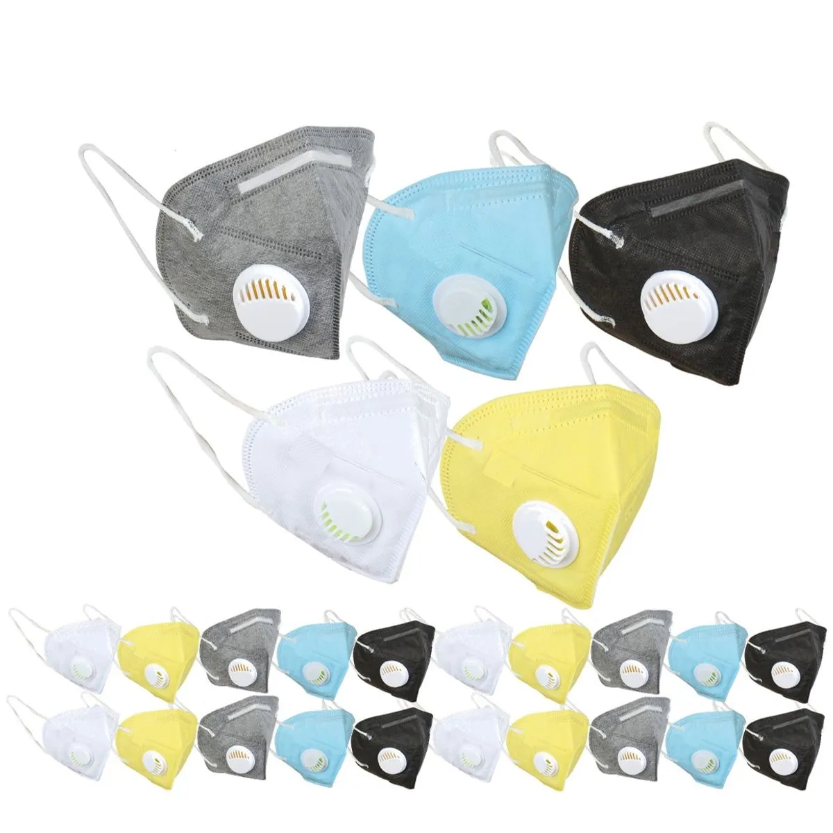 Fabula Pack of 25 KN95/N95 Anti-Pollution Reusable 5 Layer Mask (White,Black,Blue,Grey,Yellow)