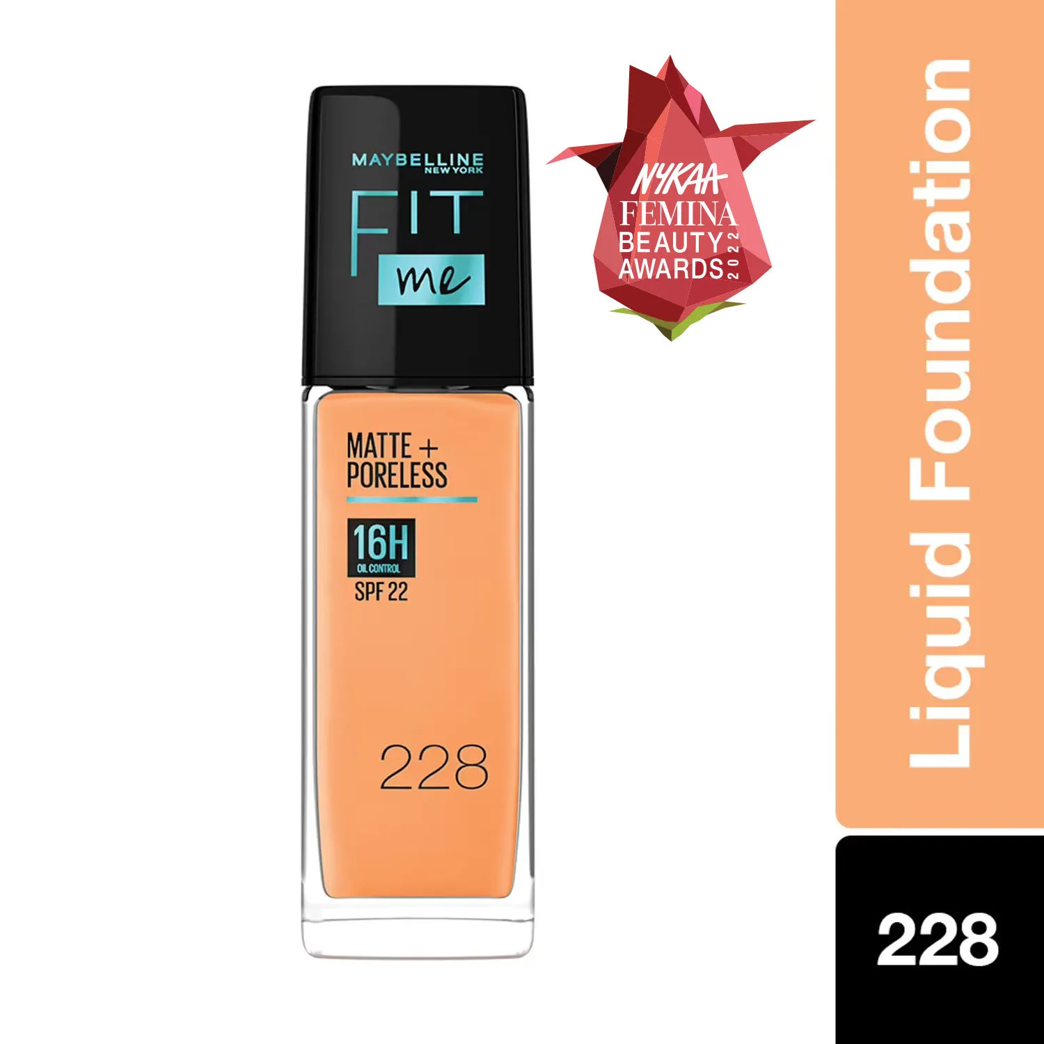 Maybelline New York Fit Me Matte+Poreless Liquid Foundation 16H Oil Control SPF22, 228 Soft Tan