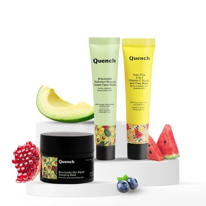 Quench Pigmentation-Clearer Complexion Kit, Face Wash, Vit C Scrub & Clay Mask, Sleeping Mask