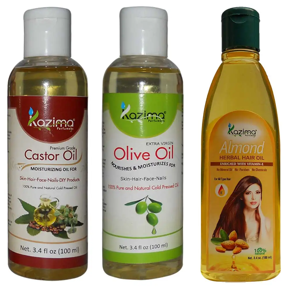 Kazima Olive Castor & Almond Oil (Each 100ml) Combo,  3 Piece(s)/Pack  All Type Hair & Skin