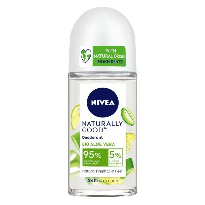 NIVEA Naturally Good Deodorant Roll On, Bio Aloe Vera with Natural Fresh Skin Feel, Vegan Formula, 24h Odour Protection, 95% Natural Origin Ingredients, (50 ml)