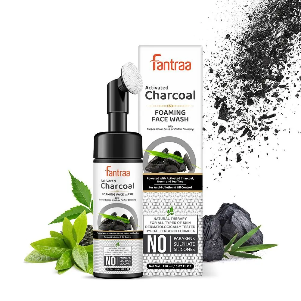 Fantraa Activated Charcoal Foaming Face Wash with Built-In Face Brush, (150 ml)