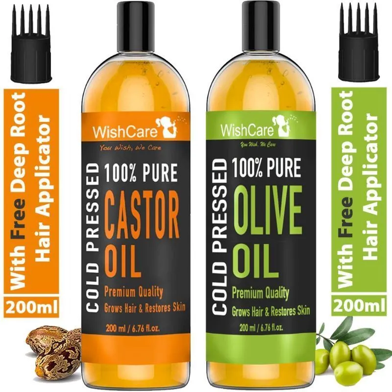 WishCare 100% Pure Cold Pressed Castor Oil & Olive Oil (200ml each)