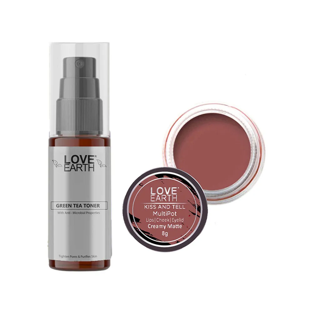 Love Earth Lip Tint & Cheek Tint Kiss And Tell + Green Tea Toner