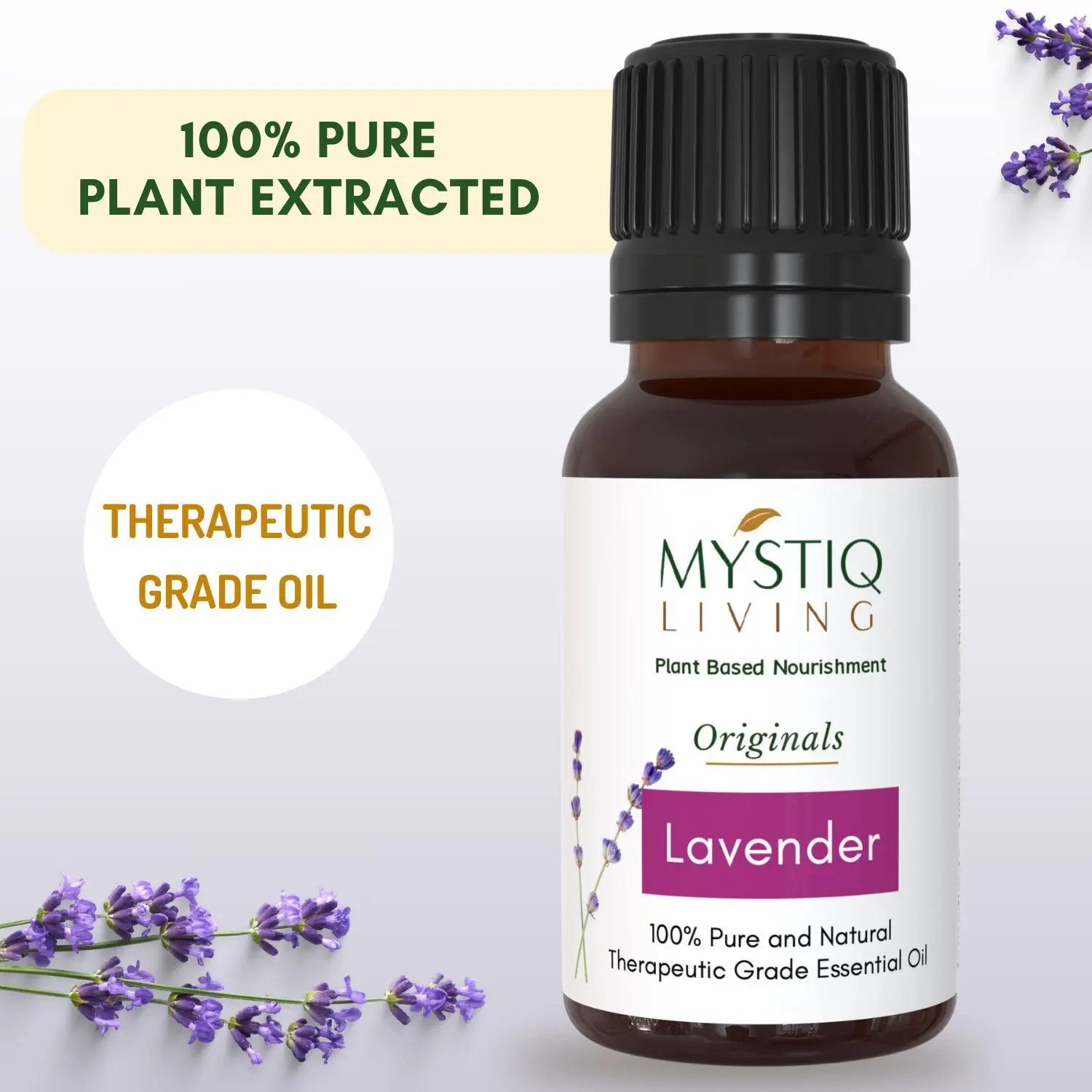 Mystiq Living Originals - Lavender Essential Oil 100% Pure, Natural, Undiluted & Therapeutic Grade Best For Aromatherapy,Diffuser, Skin, Hair, Face -15ml