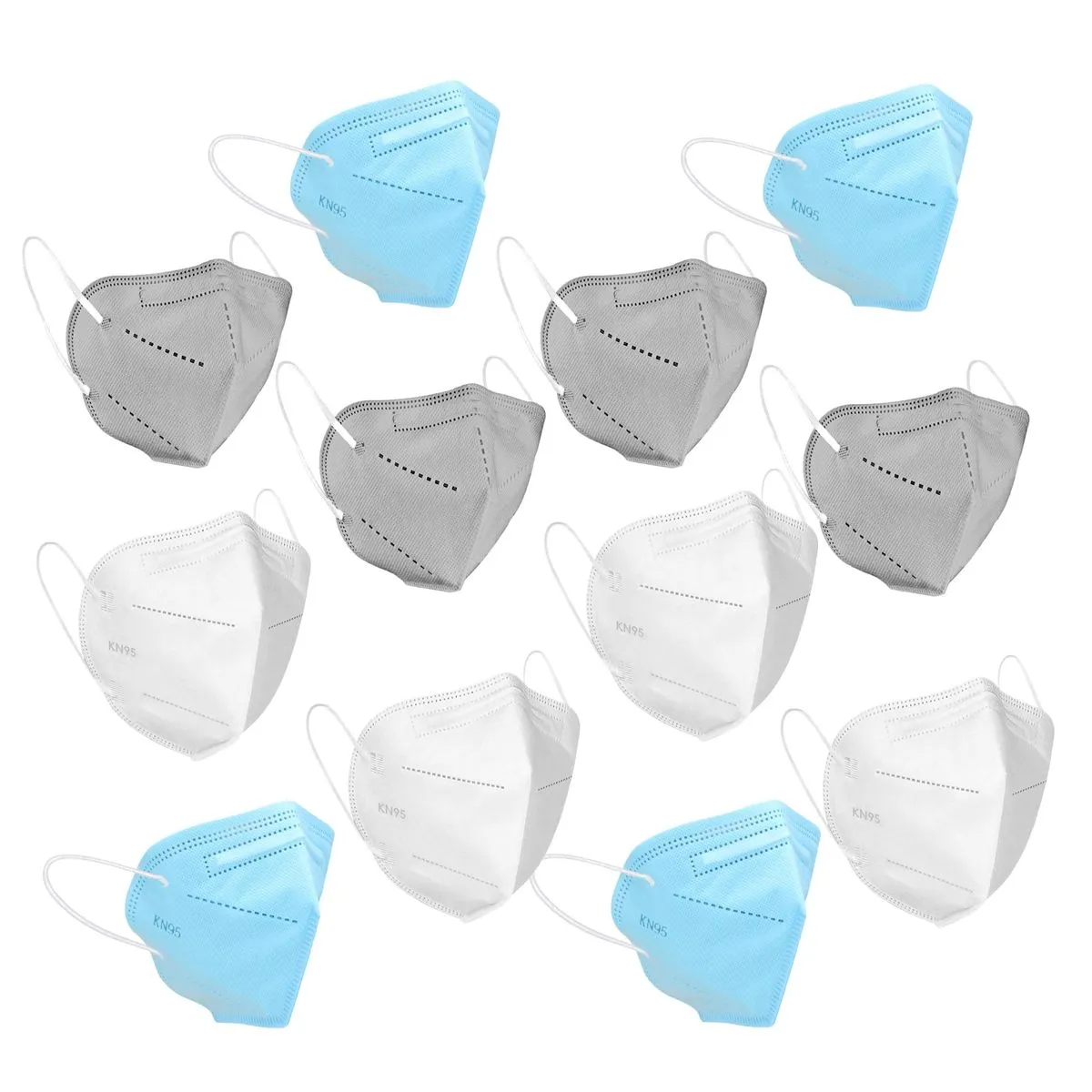 Fabula Pack of 12 KN95/N95 Anti-Pollution Reusable 5 Layer Mask (Blue,Grey,White)