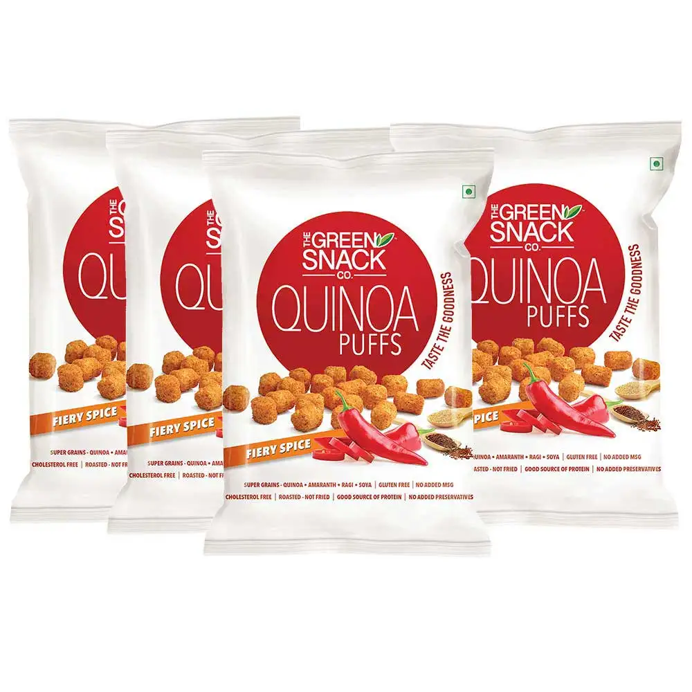 The Green Snack Co. Quinoa Puffs - Pack of 4,  Fiery Spice  50 g