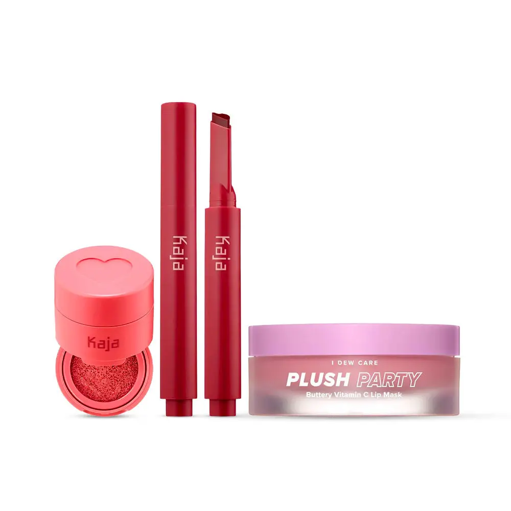 Korean Lip Makeup Bundle | Kaja Lip Gloss Stick (Too Hot), Kaja Cheeky Stamp (Bossy), I DEW CARE Lip Mask