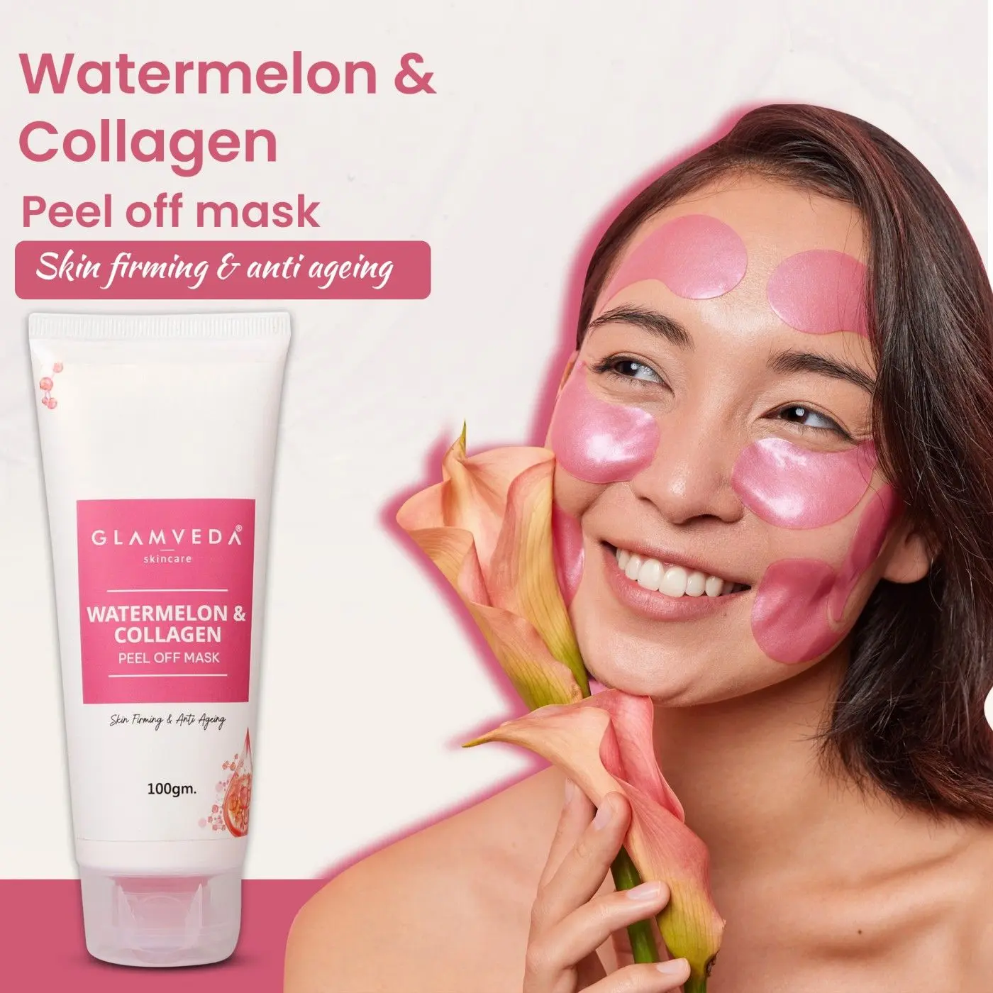 Glamveda Watermelon & Collagen Peel Firming & Anti Aging Off Mask For Women, Reduces Signs Of Ageing & Gives Radiant Glow,100Gm