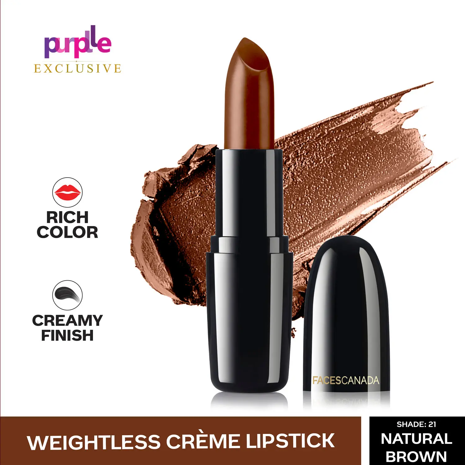 Faces Canada Weightless Creme Lipstick |Jojoba and Almond Oil enriched | Highly pigmented | Smooth One Stroke Color | Natural Brown 4g