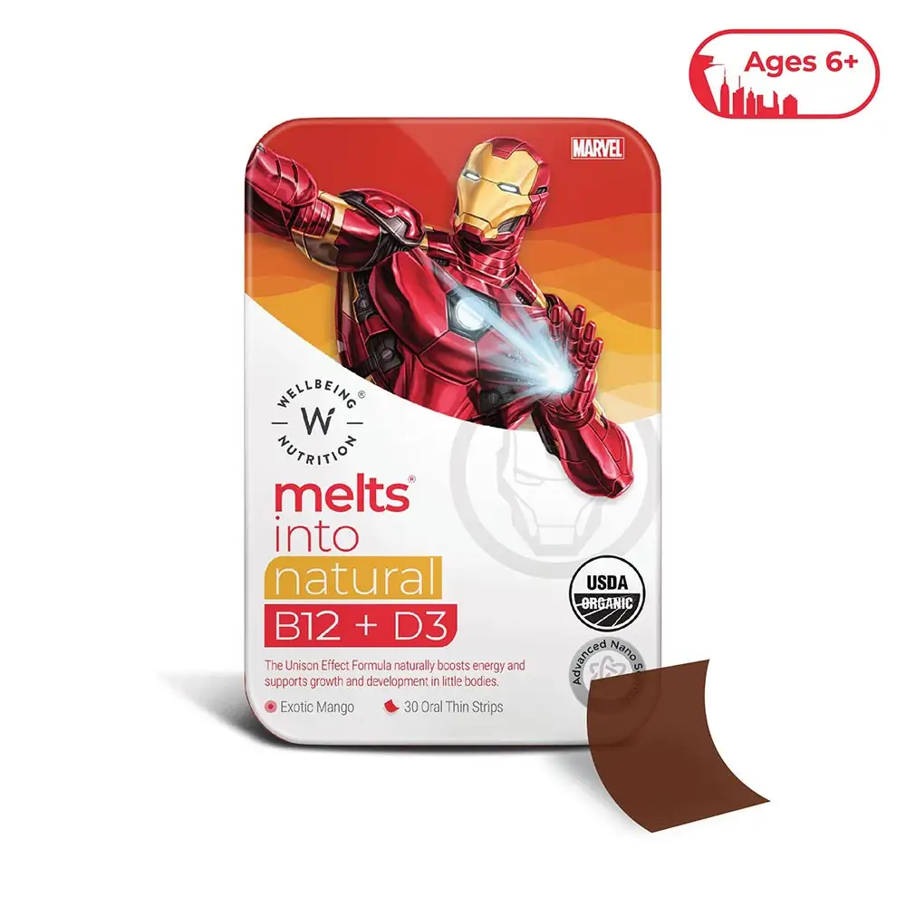 Wellbeing Nutrition Melts into Natural B12 + D3,  30 Strip(s)  Exotic Mango (Marvel Iron Man)