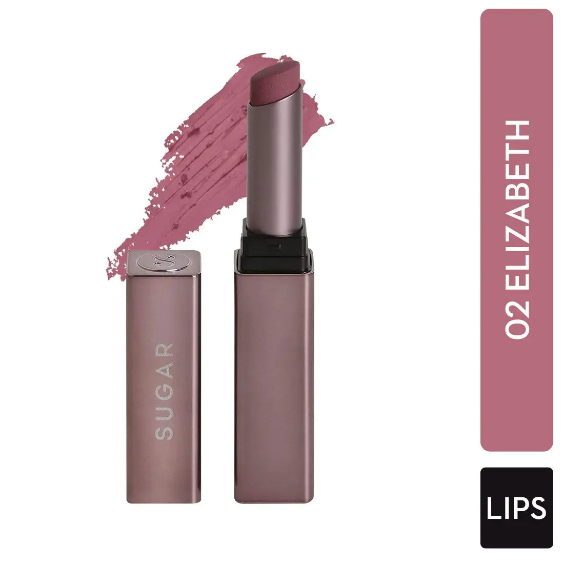 SUGAR Cosmetics - Mettle - Satin Lipstick - 02 Elizabeth (Rosy Cheeks Pink) - 2.2 gms - Waterproof, Longlasting Lipstick for a Silky and Creamy Finish, Lasts Up to 8 hours