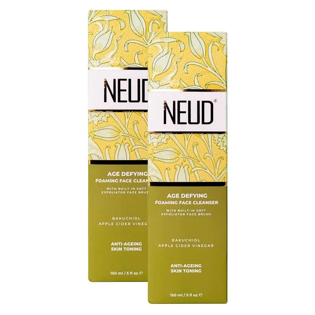 NEUD Age Defying Foaming Face Cleanser With Apple Cider Vinegar and Bakuchiol - 2 Packs (150ml Each)