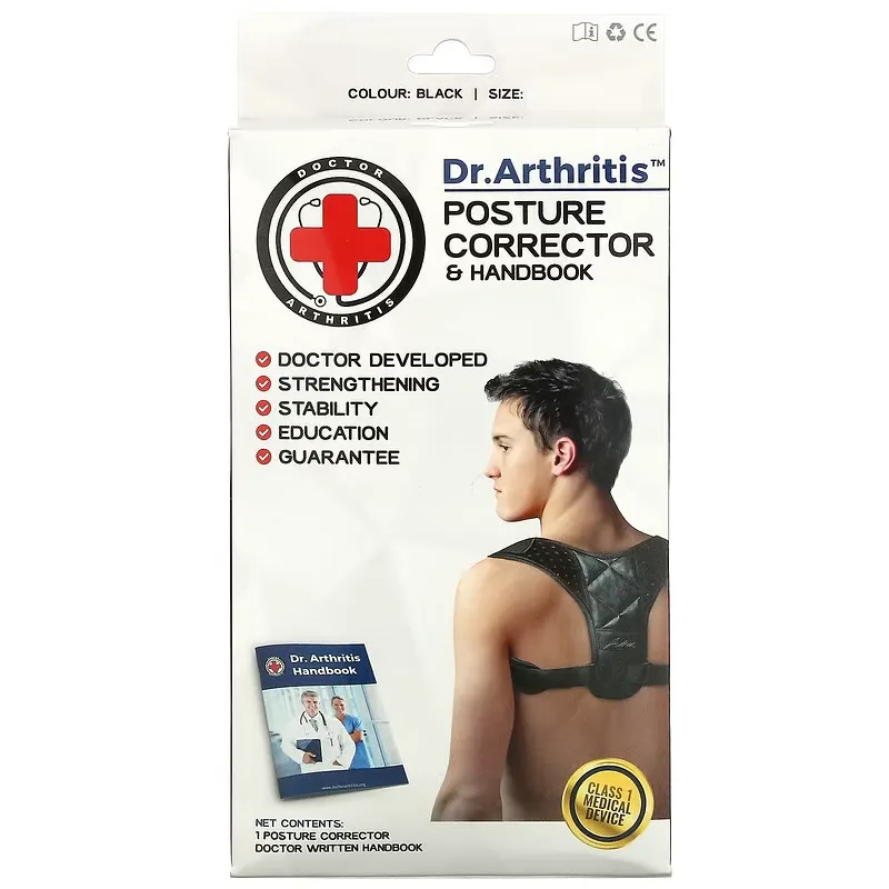 Posture Corrector & Handbook, Medium, Black, 1 Corrector