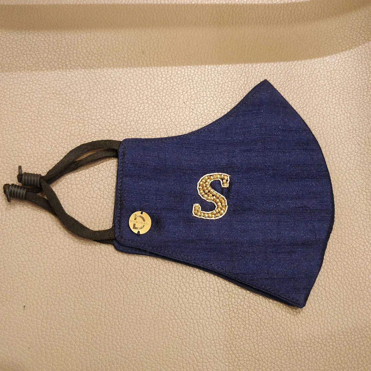 Diya Aswani Navy Blue Golden Plain Letter S Mask(1 pcs)