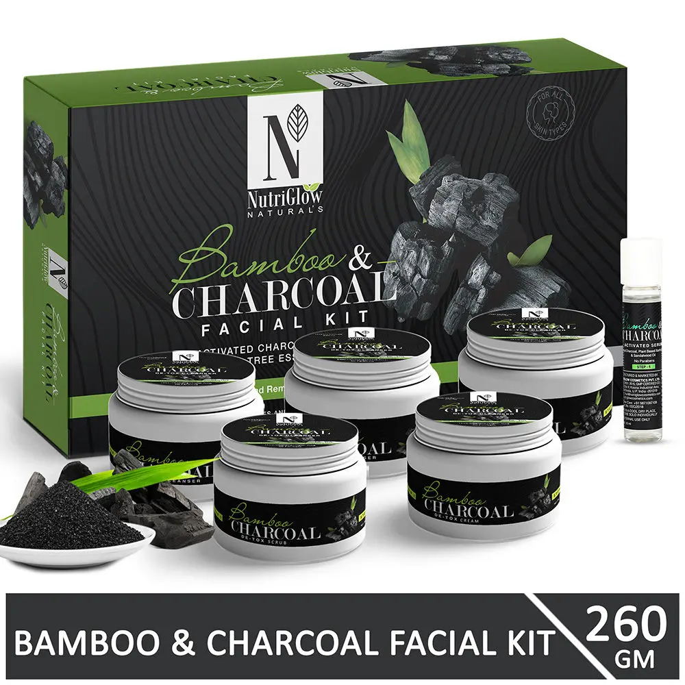 NutriGlow NATURAL'S Bamboo & Charcoal Facial Kit For Glowing Skin & Detoxifies Skin, 260 gm