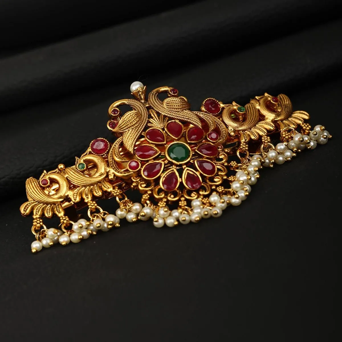 Priyaasi Ruby Beads Gold-plated Hair Accessories