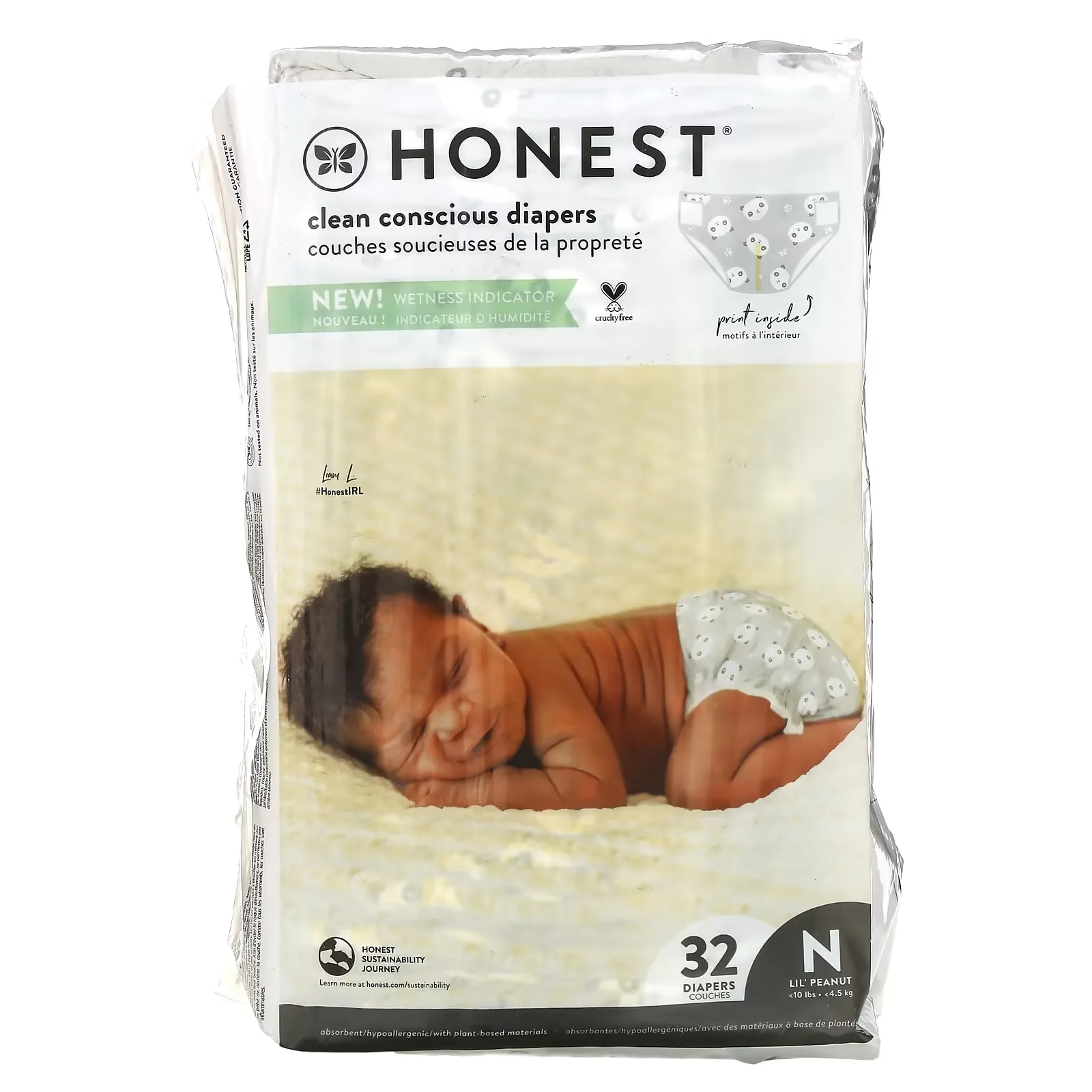 Honest Diapers, Newborn, Up to 10 lbs, Pandas, 32 Diapers